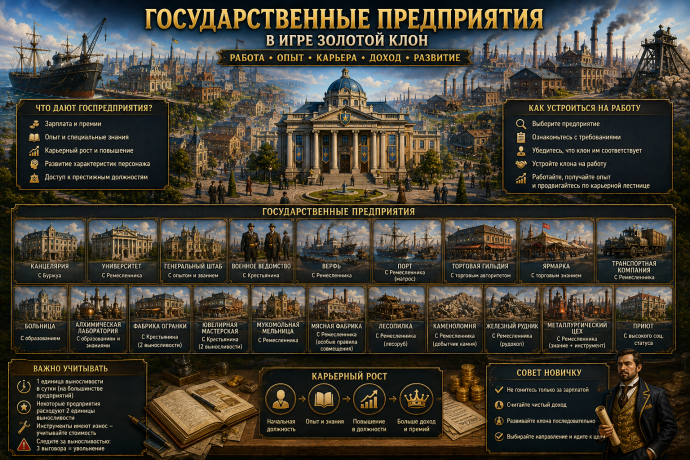Государственные предприятия в игре Золотой Клон полный обзор работы зарплат и карьерного роста